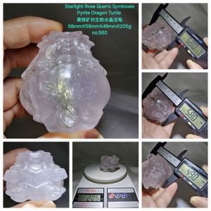 Starlight Rose Quartz Symbiosis Pyrite Dragon Turtle / Starlight Rose Quartz Dragon Tortoise /风水招财黄铁矿粉晶龙龟摆件/黄铁矿共生粉水晶龙龟