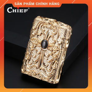 Hộp Quẹt Bật Lửa Xăng Đá Chief CF1025 Hình Chữ Thập Hoa văn Đẹp Độc Lạ Sang Trọng - Dùng Xăng Bấc Đá Cao Cấp