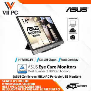 ASUS ZenScreen MB14AC Portable USB Monitor-14 inch IPS FHDUSB Type-CFlicker FreeBlue Light FilterAnti-glare Surface