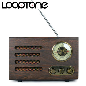LoopTone Tabletop Hi-Fi Bluetooth AM/FM Radio Vintage Retro Whip Antenna Classic Home Built-in Speaker Treble&Bass Control Hand-crafted Wood