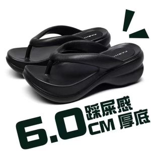 [Free Shipping] EVA flip-flop high-heeled shoes 6cm height-increasing thick-soled summer beach sandals