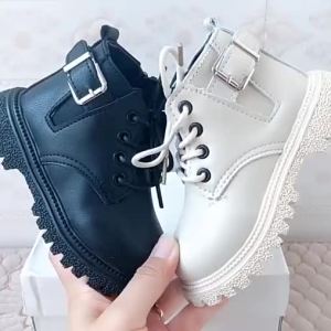 2025[Ready Stock] Childrens New Retro Ankle Boots Fashion Solid Color Boy Martin Boots Side Zipper Soft-soled Boots Girls Single Boots Leather Boots8/27