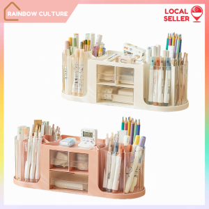 2-in-1 Desk Storage Drawer Box | Dual 360° Rotating Pen Holder Organizer | Stationery Organizer【RainbowCulture】