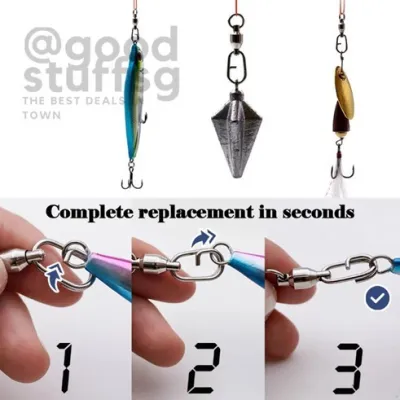 [SG FREE ] 5Pcs Eight Ring Stainless Steel Snap - Fishing Connector - Swivel Reinforced Pin - With Linkage Action High