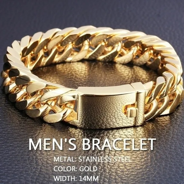 Men's Stainless Steel Fashion Punk Bracelet Curb Chain Hip Hop Luxury Women  Gold Plated Jewelry Gifts