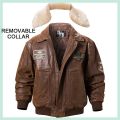 FLAVOR New Men's Real Leather Bomber Jacket with Removable F. 