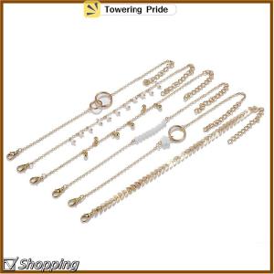 [Towering Pride] 6Pcs set Boho Bracelet Set Women Tassels Leaves Circular Chains Bangle Jewelry