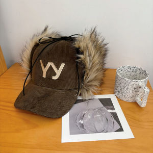 YOCKY Phong cách Hàn Quốc Mũ bóng chày nhung kẻ Thêu Thường ngày Mũ bóng chày lông vũ Mùa Thu Ấm áp Mũ Lưỡi Trai Y2K Cô Gái cay