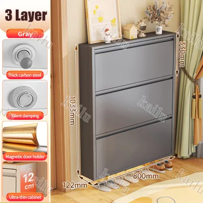 Metal Shoe Cabinet Flip Steel Shoe Rack Wall Mounted Shoes Organizer For Home Multi Layer Entrance Cabinet