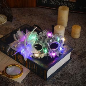 IPIE2 Plastic LED Glowing Lace Half Face Venice Masquerade Nightclub Light Up Feather Flower Girl