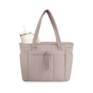 Nylon Cotton Quilted Womens Tote Bag with Cup Holder Multi Compartments Lightweight Commuter Bag Casual Handbag Computer Bag