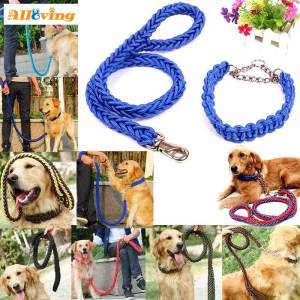 Alloving สายจูงสัตว์เลี้ยง ปลอกคอสุนัข สายจูงแบบเชือกไนลอนถัก