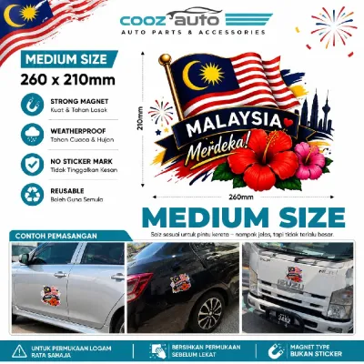 Coozy Car Motorcycle Universal Body Magnet Flag Dataran Merdeka Decoration MagFlag Malaysia Magnetic Auto Decoration