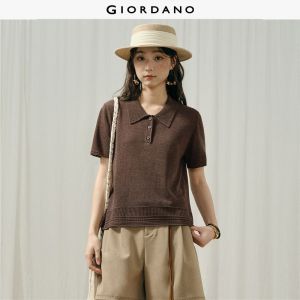 GIORDANO Women Sweaters Eyelet Jacquard Knitwear Lightweight Short Sleeve Fashionable Casual Knit Polo Shirts 18356718