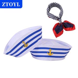 [COD] ZTOYL ชุดหมวกกะลาสีผ้าพันคอสี่เหลี่ยมผืนเล็กสำหรับผู้หญิงผ้าพันคอซาตินลายทางสำหรับพนักงานต้อนรับบนเรือ