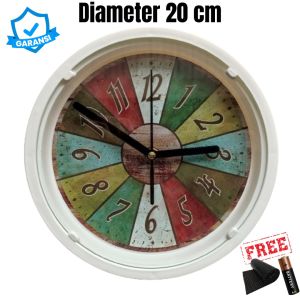Jam Dinding dan Meja Vintage Series Diameter 20cm Motif Kayu Vintage Aesthetic Custom Silent Sweep