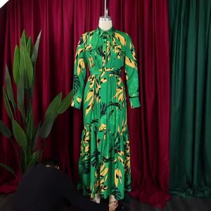 G7C8565 European and American Womens Fashion Cross-Border Autumn Turn-Down Collar Tie Fashion Printed Long Sleeve Shirt Dress Long Dress Export Dress 7/7