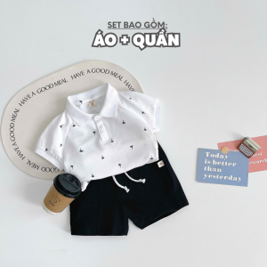 BE246 Bộ quần áo cotton bé trai BERNIE áo polo quần đùi năng động đi chơi đi học
