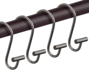 Nickel Shower Curtain Hooks Rust Proof Shower Curtain Rings for Bathroom Silver Metal Decorative Shower Curtain Hooks Hangers for Shower Curtain Rod Set of 12 T-Bar Design