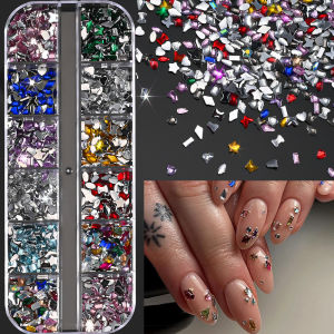 ZEEMIN 12Grids 14Styles Mixed Crystal Nail Art Rhinestones Charms 3D Luxury Gems Diamond Glitter Nail Jewelry Manicure Nail Art Decorat