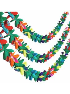 1PC 3M Hawaiian Luau Summer Tiki Bar Tropical Party Decor Tropical Island Beach Supplies Tissue Colour Flower Garland Long Trop