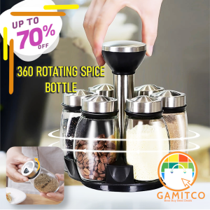 GAMITCO Original 360 Rotating Spice Rack 6 jars kitchen Racks Storage Counter top Tower Round Seasoning organizer