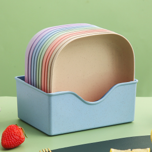 11Pcs/Set Dessert Plate Pure Natural Wheat Square Snack Straw Bowl Sauce Seasoning Dish Degradable ECO-friendly Tableware