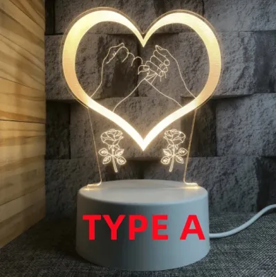 Lampu Hias tidur LED 3D Acrylic Transparant/ Kaca Bening Pajangan Hiasan Hadiah Lampu Meja Acrylic LED / KABEL USB