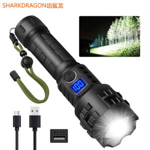 Senter cahaya kuat Layar baterai digital Senter isi ulang Type-C Senter LED dengan palu pengaman