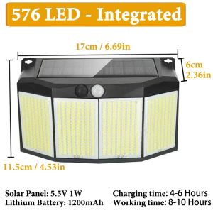 Ecily 576 Led Ngoài Trời Đèn năng lượng mặt trời cảm biến chuyển động 3 chế độ không thấm nước Đèn pha an ninh cho bên ngoài vườn lối đi nhà để xe đèn