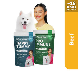 Dr. Shiba Pro Immune x 1 Happy Tummy  Taster Pack x 1- Beef 40g Healthy Dog Treats Supplement Snacks for Pets with Dog probiotics Dog Multivitamins Dog Supplements Appetite Booster for Dogs Puppy/Adult Dog Food for Digestive Health and Wellness
