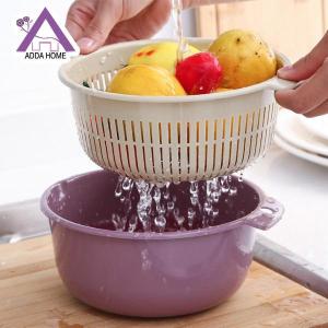 Keranjang Pengering Sayuran Buah Saringan Multifungsi 2 Lapis - Warna Random