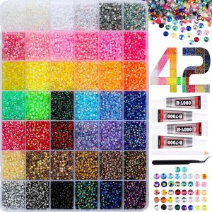 37800pcs Bedazzling Kit with 42 Colors Resin Jelly Rhinestones 4×10ml B7000 Jewelry Glue Multicolor 3mm Flatback Sparkling Gems for Nail Art Crafts Clothing Diamond Painting