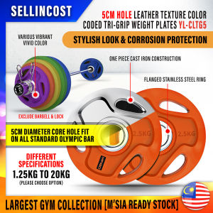 SellinCost 5cm Hole Trigrip Handheld Handhold Olympic Weight Plate 2.5kg / 5kg / 10kg / 15kg Rubber Coated Weight Plate Tri Grip Hand Hold Dumbbell Plates Barbell Weight Lifting Besi Angkat Berat 1Pair BLTG5 | CLTG5