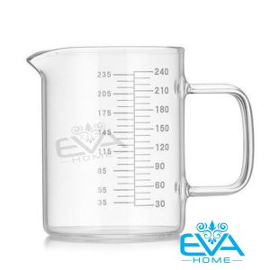 Ly Thuỷ Tinh Chịu Nhiệt Quai Cầm Miệng Rót Có Vạch Chia Đo Lường Dung Tích 240 Ml Kèm Nắp Gỗ Tre SP4976