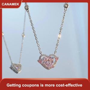 【CANAMEK】 Pha Lê Zircon Trái Tim Mặt Dây Chuyền Y2K Trái Tim Màu Hồng Phụ Nữ Cô Gái Thời Trang Thanh Lịch Chuỗi Xương Đòn Phụ Nữ Đồ Trang Sức Quà Tặng