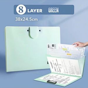 2-In-1 File Organizer Expanding File Folder with Clip and Velcro Long Size 8 Pockets School Stationey Office Supplies