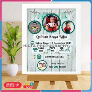 Bingkai Biodata Baby Bio Murah 10r 20x25 cm Plus Bingkai Putih Tema Jemuran Hijau COD