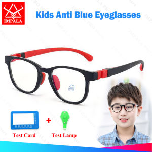 IMPALA FL1023W Kids Anti Blue Light Computer Glasses Boys Girls Eyeglasses Elastic Silicone Frame 100% Anti-UV Lens Protect Childrens Eyesight for 3-8 Years Old Kids