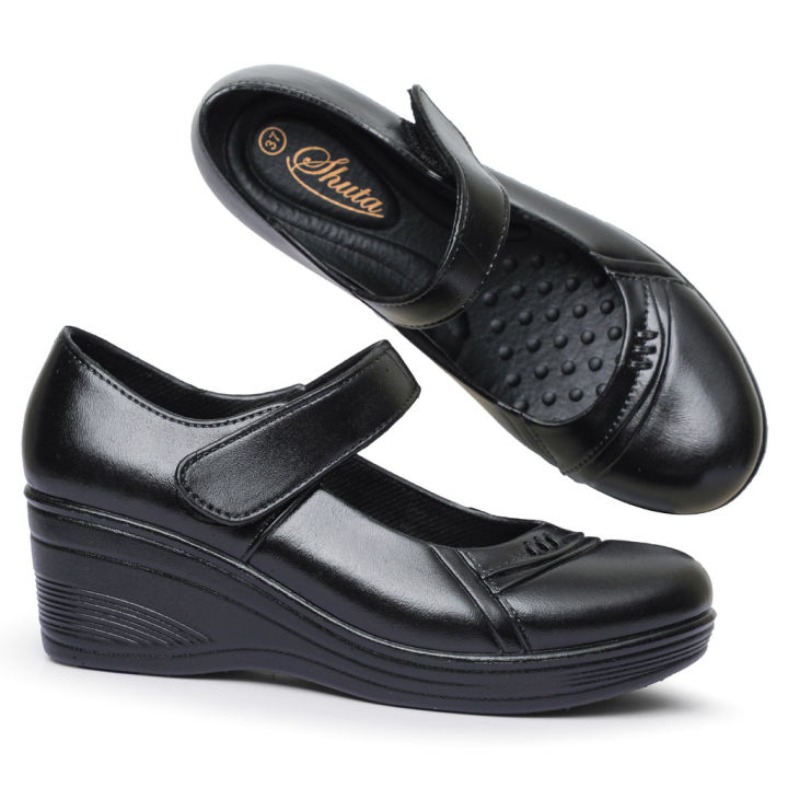 TT566 SHUTA Premium Ladies Black Wedge Shoes Fashion Women Non Slip Thick  High Heels Black Shoes Lazada PH