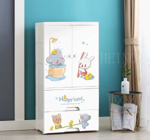 ตู้เสื้อผ้าลายการ์ตูนเด็กที่เก็บของประตูคู่และลิ้นชัก พร้อมล้อเลื่อน เป็นมิตรกับสิ่งแวดล้อม ไม่มีกลิ่น ปลอดสารพิษ