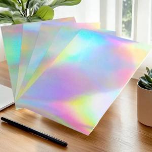 YILU 5pcs Holographic Sticker Paper Clear Vinyl Self-Adhesive Waterproof Transparent Cold Laminating Film For Crafts