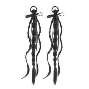 YOCKY 2Pcs Đấm Bốc bện Đuôi ngựa thắt nơ màu đen Đuôi ngựa đôi Phong cách múa ba lê Tóc Giả bện xoắn Ngọt ngào Nối tóc Tóc đuôi ngựa Dành cho Nữ