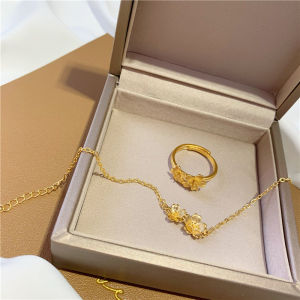 Viviann Original Peach Bracelet Ring Jewelry Set 14k Gold Plated Ring for Bridal Wedding Jewelry Valentines Day Gift for Women Gold Opening Rings For Woman 14k Real Gold Plated Bracelates for Woman