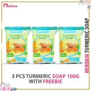 10 Pcs HerSkin Turmeric Soap 100g Sabon Pampaputi Whitening Exfoliating Moisturizing Facial Body Wash Moisturizer Niacinamide Alpha Arbutin Acne Pimples Pores Pekas Melasma Peklat Scars Blemishes Dark Spots Hydrating Beauty Skin Care For Men & Women