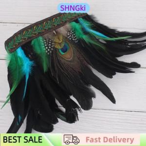 SHNGki Fashion Feather Crown Headbands With Strap Decorative Headdress Indian Crown Hair Band Halloween Cosplay Headwear