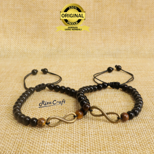 JODO BRACELET - Gelang Coupel Batu Kristal Akik Hitam Black Onyx Mix Tiger Eye Aesthetic Sekat Infinity Pria Wanita Keren Terbaru