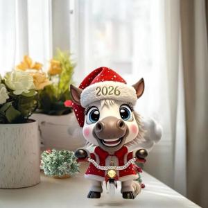 [caichuitan] จี้กระจกมองหลังอะคริลิครูปม้าทำจากอะคริลิครูป2D การ์ตูนของประดับต้นคริสต์มาสของตกแต่งบ้านแบบแขวนปีใหม่