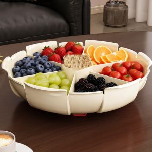 STVML Thicken Fruit Plates Petal Shape Large Capacity Snack Storage Dish Versatile Stackable Snack Serving Tray Household Use