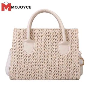 MOJOYCE Straw Beach Tote Shoulder Bags Women Handmade Woven Leather Lady Crossbody Bag